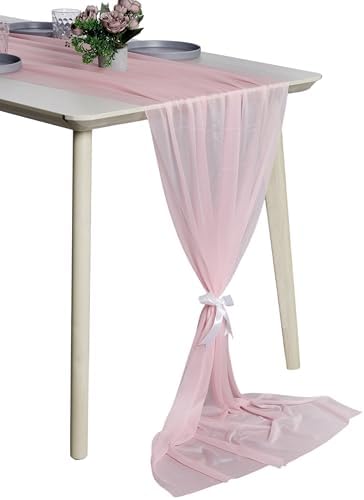 Pack of 20 Chiffon Table Runners 29 x 120 Inch, 14FT Long - Blush Pink by MDS