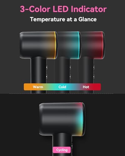 Hair Dryer Ionic Blow Dryer with Diffuser for Curly Hair, 1500W High-Speed Brushless Motor with 150,000 RPM, Fast Drying Low Noise Thermo-Control Hairdryer with Nozzle for Home Travel (Black) - Image 6