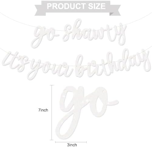 BEISHIDA Glitter White Pre-Strung Go Shawty It's Your Birthday Banner Decor - Image 2