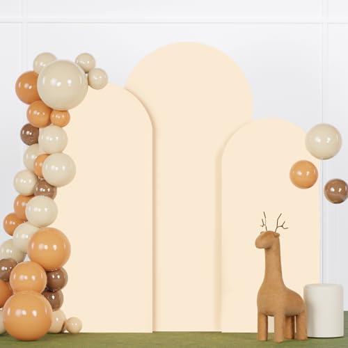 FANPROMS Beige Arch Backdrop Cover Set of 3 Wedding Arch Cover 4x5x6FT Round Top Arch Stand Cover for Fitted Arch Covers Spandex Backdrop Covers Set for Wedding Party Ceremony Decorations by FANPROMS