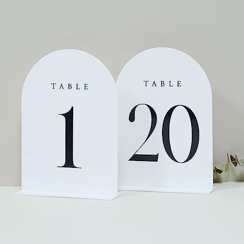 White Arch Table Numbers for Wedding, 20 Pack 5"x7" White Arch Acrylic Table Numbers 1-20 with stand, Perfect for Wedding Event Reception by JINMURY