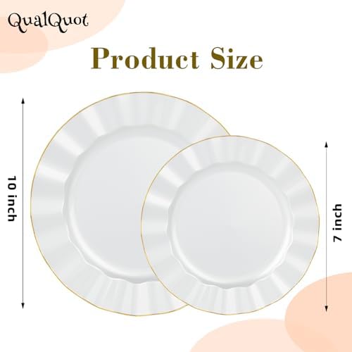 72PCS Pearl White Plastic Plates, Wavy Plates with Gold Rim - Image 2