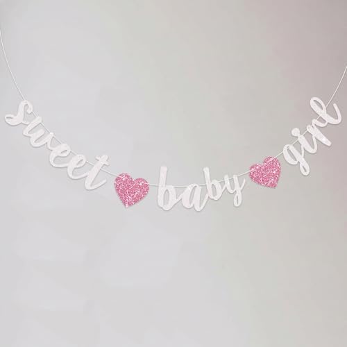 BEISHIDA Pre-Strung Glitter White Pink Girl Baby Banner Baby Shower Decor by Beishida