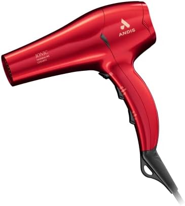 Andis 30290 1875-Watt Tourmaline Ceramic Ionic Pro Dry Professional Hair Dryer, 3 Heat Settings & 2 Speed Settings, 2 Dryer Attachments, Lightweight, Fast Dry & Low Noise, Soft Grip, Red by Andis