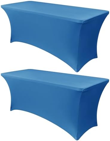 Obstal 6ft Stretch Spandex Table Cover for Folding Tables, 2 Pack, Aqua by Obstal