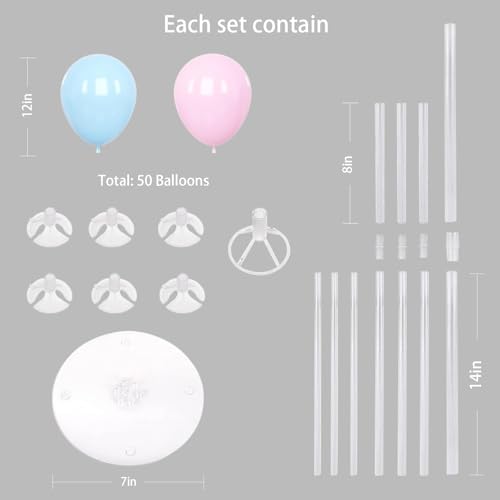6 Set Balloon Stand Kit for Table Centerpieces With Balloon and Base Party Decorations for Birthday Wedding Retirement Graduation Baby Shower (Blue and Pink) - Image 6
