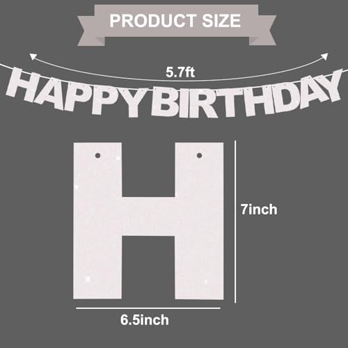 BEISHIDA Pre-Strung Glitter White Happy Birthday Banner Party Sign Decor - Image 2