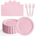 105PCS Pink Paper Plates & Napkins Set,7inch Scallope,with Forks by Tyzarglef