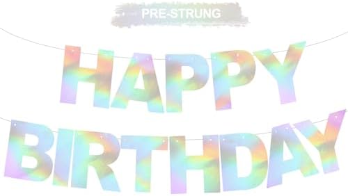 BEISHIDA Pre-Strung Iridescent Happy Birthday Banner Party Sign Decoration by Beishida