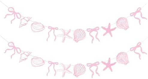 Oudain 2 Pack Pink Bow Starfish Seashell Sea Beach Party Garland Decor by Oudain