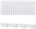 4 Pack White Spandex Table Covers 6ft Rectangle Ruffle Skirts for Party by HolidayIdeas