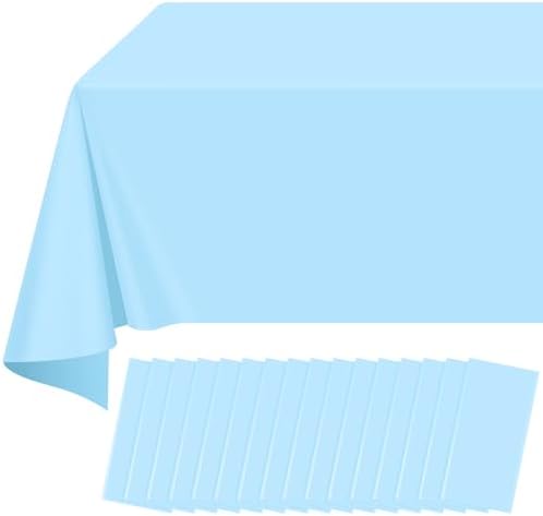 16 Pack Light Blue Plastic Tablecloth for Rectangle Tables, Premium Decorative Baby Blue Disposable Table Cloths for Parties, Rectangle Party Table Cover for Birthday Wedding Baby Shower, 54x108 Inch by RAGNHILD