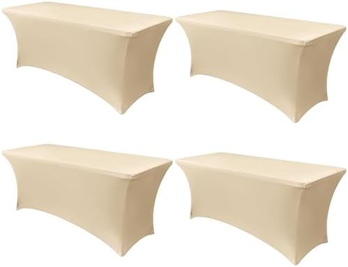 Obstal 6ft Stretch Spandex Table Cover, 4 Pack, Champagne by Obstal