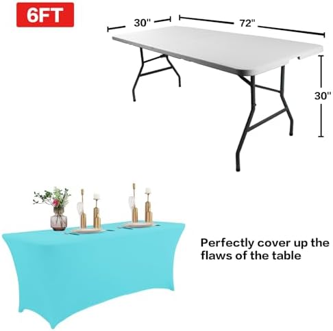 IVAPUPU 2 Pack 8FT Table Cloth for Rectangular Spandex Blue Mist Cover - Image 3