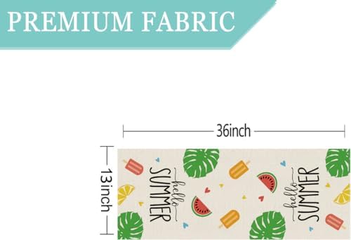 GPGHE Hello Summer Table Runner Popsicle Fruits Leaves Love Heart Table Runners Seasonal Kitchen Dining Table Decoration for Home Party Banquet Decor 13x36 Inch - Image 2