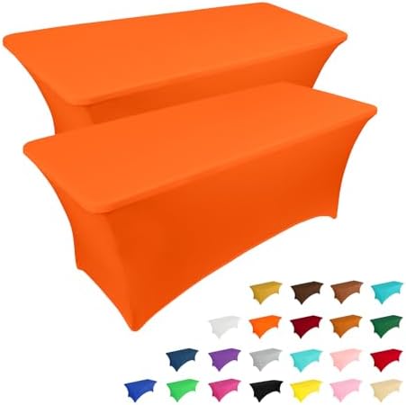 IVAPUPU 2 Pack 4FT Table Cloth for Rectangular Spandex Orange Table Cover by IVAPUPU