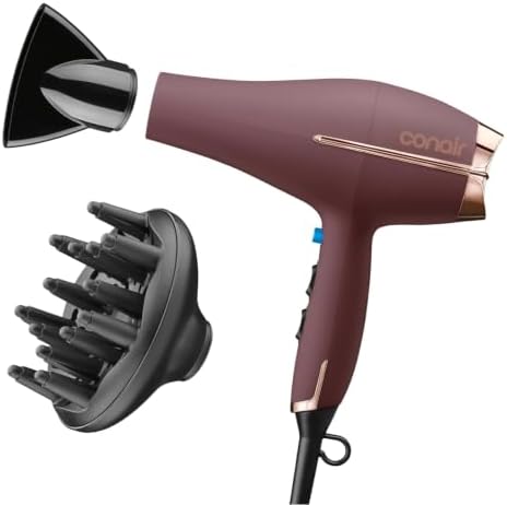 Conair Hair Dryer with Diffuser & Concentrator, 1875W AC Motor, Plum by conair