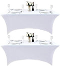 2-Pack 4ft White Spandex Table Covers for Rectangular Folding Tables - Wrinkle Resistant Stretch Tight Table Cloths - Ultimate Fitted Table Protector for Parties, Banquet, and Wedding by Unknown