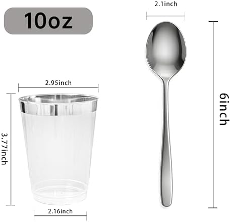 I00000 100PCS Silver Plastic Cups, 10 OZ Disposable Clear Plastic Cups - Image 4