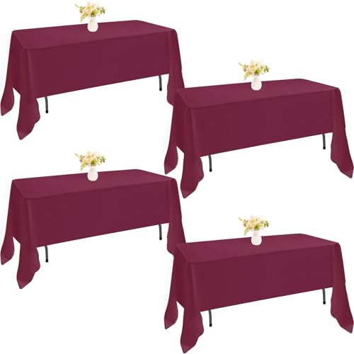 4 Pack Rectangle Tablecloth 60x126 Inch Burgundy Washable Polyester Table Cover for Wedding Dining Table Buffet Parties Banquet Decoration（Burgundy） by JALANCY