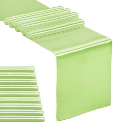 10-Pack Satin Table Runner Light Green 12 x 108 inches Long, Table Runners for Wedding, Birthday Parties, Banquets Decorations（10 Pack, 12x108 Inch, Light Green） by Hahuho
