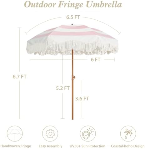 AMMSUN Boho Fringe Umbrella, 6.5ft Outdoor Umbrella with Tassel - Image 6