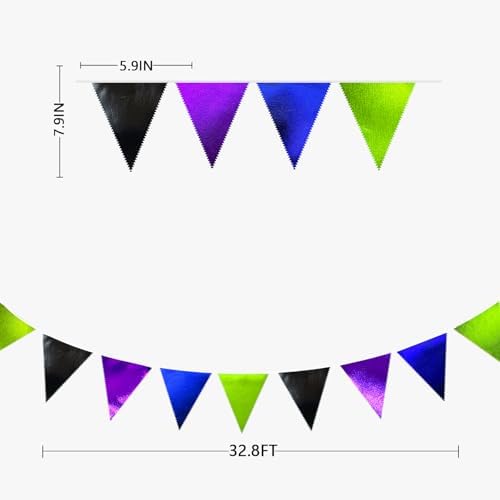 Video Game Party Decorations Black Blue Green Purple Metallic Fabric Triangle Pennant Banner Flag Bunting for Men Boys Birthday Graduations Retirement Wedding Bachelorette Video Game Party Supplies - Image 2