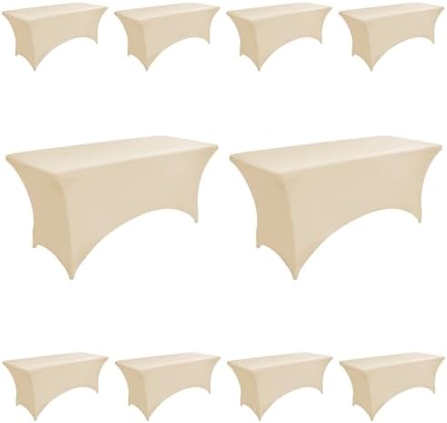 10-Pack 6ft Spandex Table Covers for Rectangle Standard Folding Tables - Wrinkle Resistant Stretch Tablecloths - Ultimate Fitted Table Protector for Parties, Banquet, Wedding by Unknown