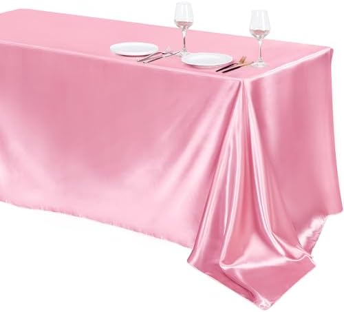TURSTIN 1 Pack Pink Satin Tablecloth 102 x 58 Inch Overlay Table Cover by TURSTIN