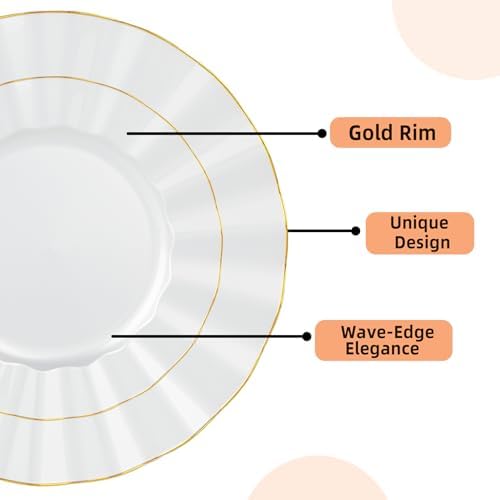 72PCS Pearl White Plastic Plates, Wavy Plates with Gold Rim - Image 3