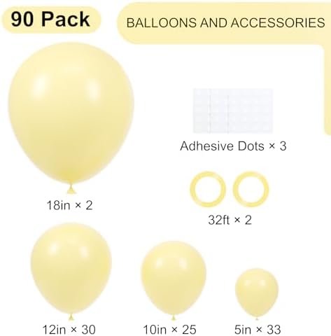 Voircoloria 90pcs Pastel Yellow Balloons Garland Arch Kit, 18 12 10 5 Inch - Image 2