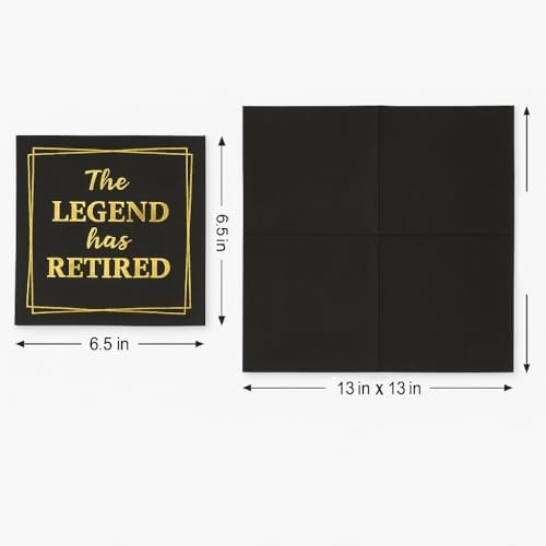 100‑Pack ‘The Legend Has Retired’ Black & Gold Napkins – 2‑Ply Cocktail, Lunch & Dinner Party Napkins – Elegant, Disposable Retirement Party Decoration – 6.5″ x 6.5″ Folded (Large, 100, Count) - Image 4