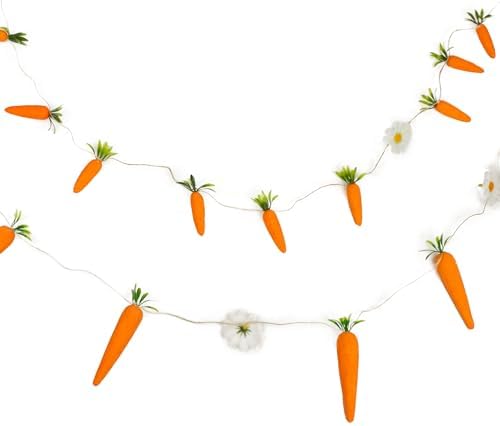 Easter Carrot Garland, Foam Carrots and Daisy Details, Festive Spring Home Decorations, 51 Inches (Pack of 2) by Needzo