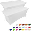 IVAPUPU 2 Pack 8FT Table Cloth for Rectangular Spandex White Table Cover by IVAPUPU