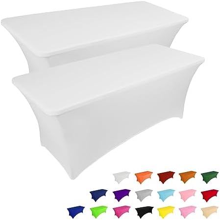 IVAPUPU 2 Pack 4FT Table Cloth for Rectangular Spandex White Table Cover by IVAPUPU