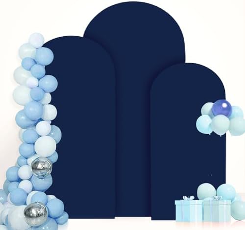 FANPROMS Wedding Arch Cover 7.2FT 6.6FT 6FT Navy Spandex Arch Cover Set of 3 Arch Covers Stretchy Backdrop Round Top Arch Cover for Arch Stand Chiara Backdrop Covers for Wedding Birthday Party Decor - Image 4