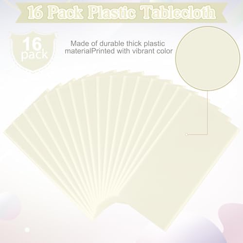 16 Pack Ivory Plastic Tablecloth for Rectangle Tables, Premium Decorative Beige Disposable Table Cloths for Parties, Rectangle Cream Party Table Cover for Birthday Wedding Baby Shower, 54x108 Inch - Image 4
