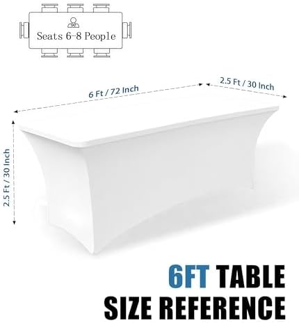 6FT White Table Cloth - 2 Pack Fitted Stretch Rectangle Spandex Tablecloth, Washable Table Cover for Party, Picnic, Wedding, Banquet, Birthday and Festival(30" x 72") - Image 3