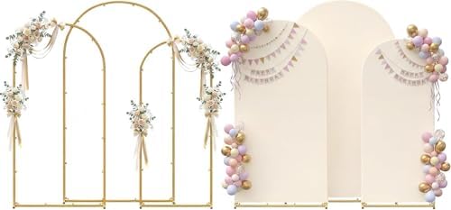 Toolterritary Set of 3 Metal Arch Backdrop Stand with Cover Set, (8FT, 7.2FT, 6.6FT Wedding Arch and Cover Set), Backdrop Arch for Party, Baby Shower, Birthday, and Graduation Ceremony by Unknown