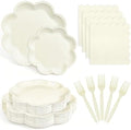 96 Pcs Ivory Paper Plates and Napkins Set Cream Party supplies for 24 Guest Including Beige Scalloped Disposable Dessert Paper Plates Napkin Plastic Fork for Baby Shower Bridal Shower Wedding by Unknown