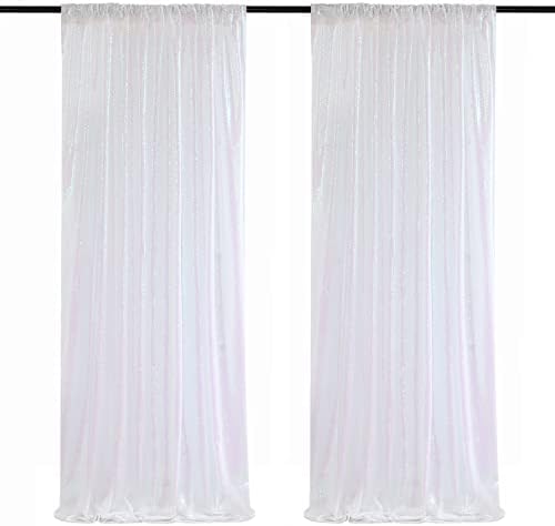 Sequin Curtains 2 Pieces White Iridescent 2FTx8FT Sequin Backdrop Glitter Fabric Background for Christmas Party Decoration Brithday Party Wedding Decorations by SoarDream