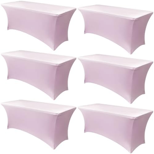 Obstal 6 Pack Stretch Spandex Table Covers for 6 Foot Tables, Pink by Obstal