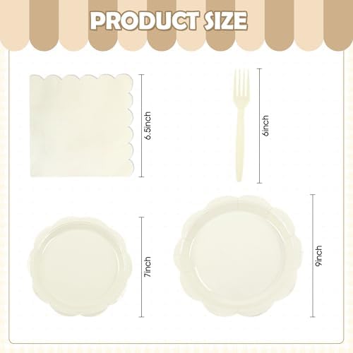 96 Pcs Ivory Paper Plates and Napkins Set Party Supplies Serve for 24 Guest - Image 2