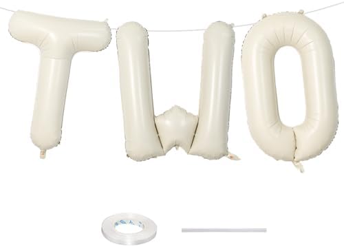 40 Inch Beige Letter Balloon, Cream White Sand Alphabet With Ribbon for 2 Year Old Birthday, Second Anniversary Party Decorations - Neutral Ivory for Kids, Boys, Girls by Lingqiang