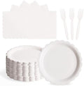 105PCS White Paper Plates & Napkins Set,7inch Scallope,with Forks by Tyzarglef