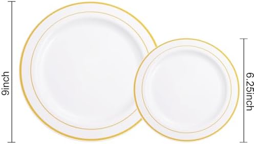NOCCUR 200PCS Gold Plastic Plates - 100 Dinner / 100 Dessert Disposable Plates Heavy Duty - Ideal for Wedding/Party/Fall/Thanksgiving - Image 2