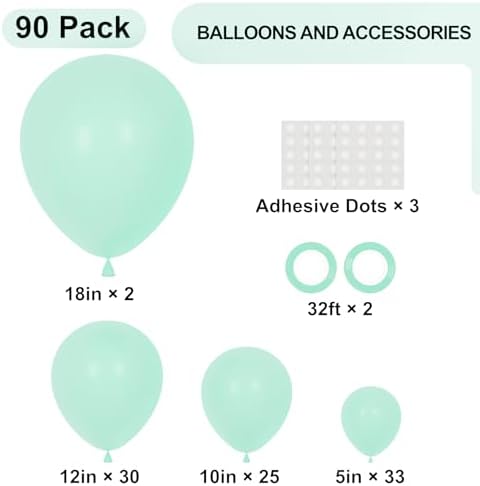 Voircoloria 90pcs Mint Green Balloons Garland Arch Kit, 18 12 10 5 Inch - Image 2