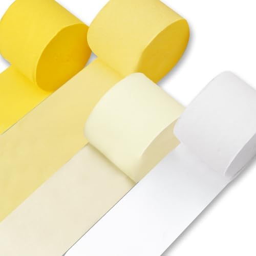 PartyWoo Yellow Crepe Paper 4pcs 328 FT Pearl Pastel Yellow White Streamers by PartyWoo