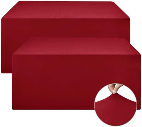 Rectangle Spandex Fitted Tablecloths For Vendor Booths 2 Pcs 96X30 Inch Red by Nasitoshomedecor