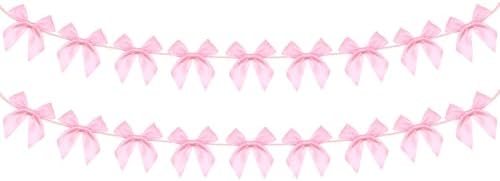 2pcs Pink Bow Garland Banner, Pink Ribbon Bow Party Decorations for Baby Shower Girls Bow Coquette Birthday Party Decor by Haptda